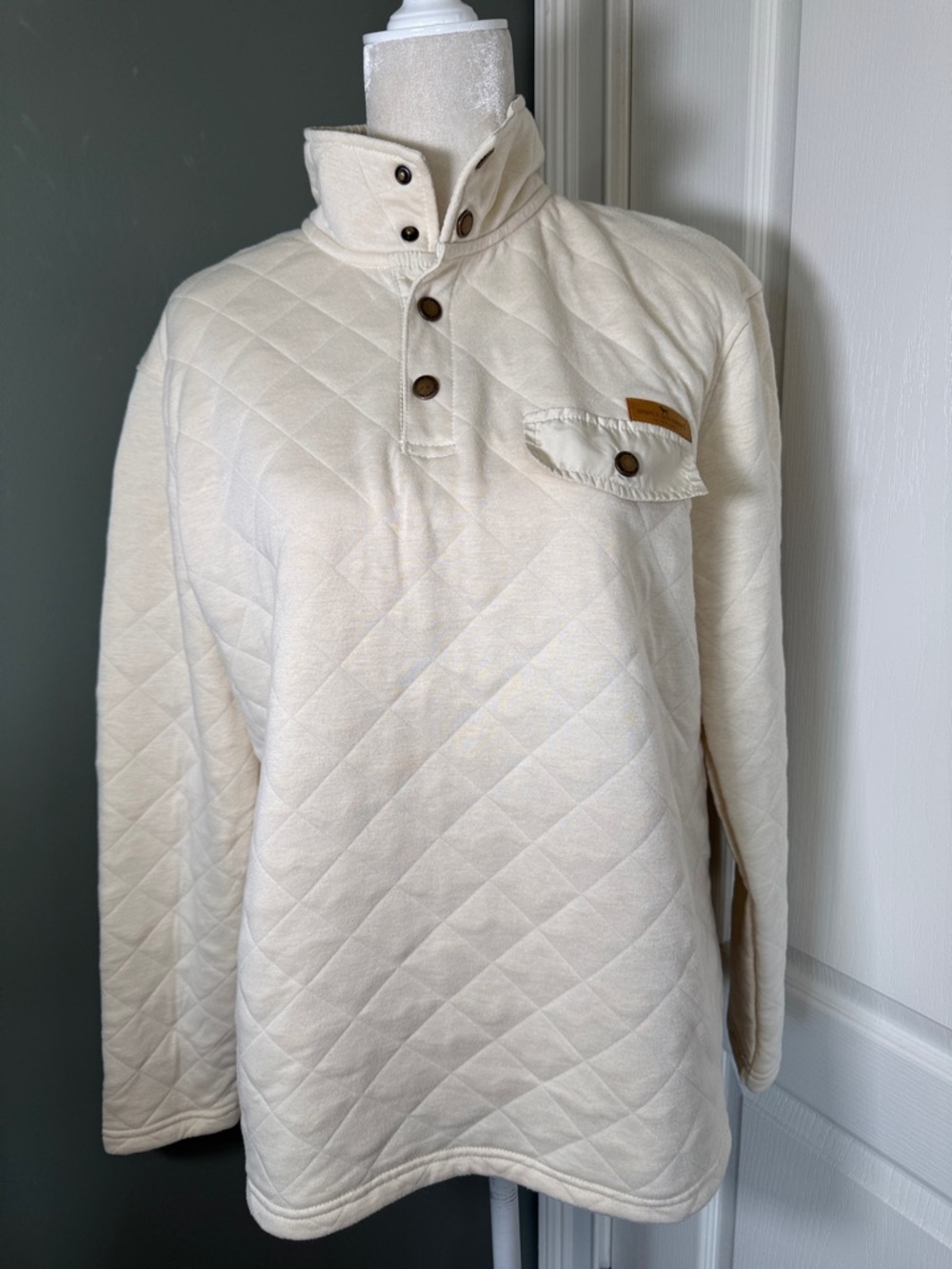 Simply Southern Quilted Pullover Cream Snap Neck Sweatshirt Medium